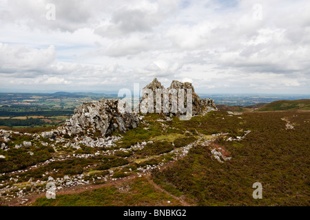 Des Teufels Stuhl Quarzit Aufschlüssen bei Stiperstones, Shropshire Hügel AONB Stockfoto