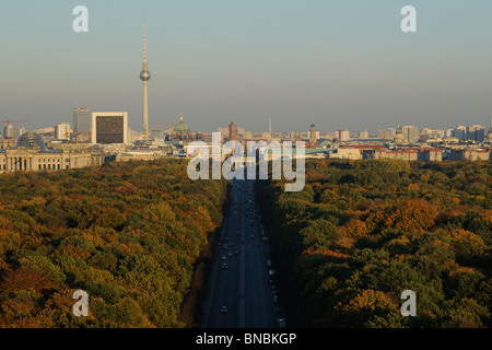 Blick auf den herbstlichen Tiergarten Park von oben, Skyline von Berlin Mitte, Deutschland, Europa