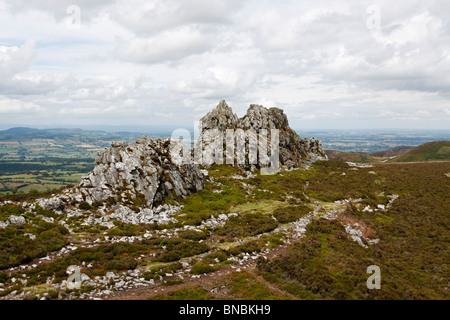 Des Teufels Stuhl Quarzit Aufschlüssen bei Stiperstones, Shropshire Hügel AONB Stockfoto