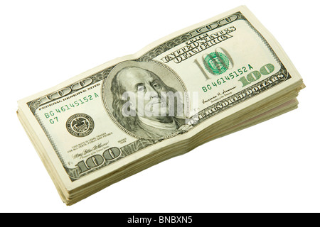 Stapel von Dollar (U$ S 20.000) auf weißem Hintergrund Stockfoto