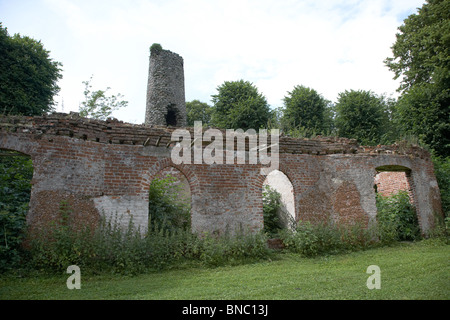 runder Turm und alte O'neills Sommerhaus bauen auf Rams Insel im Lough Neagh Nordirland Vereinigtes Königreich Stockfoto