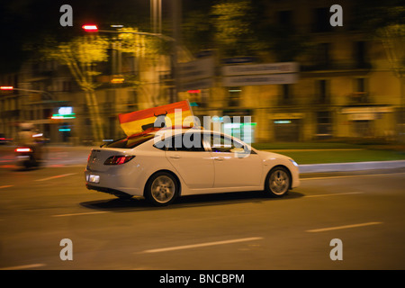 España, el Campeón Del Mundo - Spanien Weltmeister - spanische Fans Barcelona FIFA 2010 Stockfoto