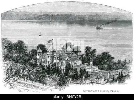 Eine Gravur des Government House, Perth, Western Australia - in einem Buch veröffentlicht gedruckt im Jahre 1886. Stockfoto