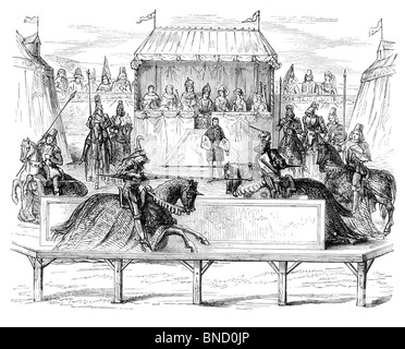 Schwarz und weiß-Abbildung von einem mittelalterlichen Turnier Stockfoto