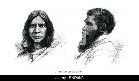 Eine Gravur mit dem Titel "Zivilisierten Aborigines" - in einem Buch über Australien im Jahre 1886 gedruckt veröffentlicht. Stockfoto
