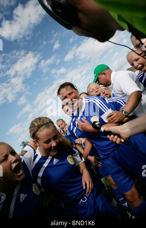 Aland feiern Schlusspfiff Frauen Fußball Finale NatWest Island Games 2009 Åland Gotland 2-0, 4. Juli 2009 Stockfoto