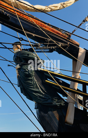 Galionsfigur der Dame Bathia auf Großsegler HMS Bounty vertäut in Toronto mit blauem Himmel Stockfoto