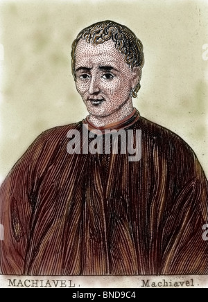 Machiavelli, Niccolò (Florenz, Florenz 1469-1527). Italienischer Schriftsteller und Staatsmann. Farbige Gravur. Stockfoto