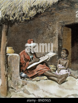 Ein Alter Mann beibringen, um ein Kind zu schreiben. Französischen Sudan. 1893. Stockfoto