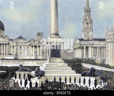 Treffen der Arbeitnehmer arbeitslos auf dem Trafalgar Square. London. Vereinigtes Königreich. Stockfoto