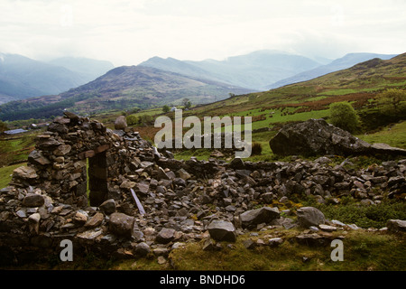 England, Wales, Snowdonia, Llanberis, verlassenen Bauernhof auf Mt. Snowdon Stockfoto