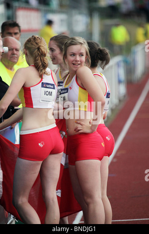 Isle Of Man gewinnen die Frauen 4x100m Staffel bei Natwest Island Games 2009, 3. Juli 2009 Stockfoto