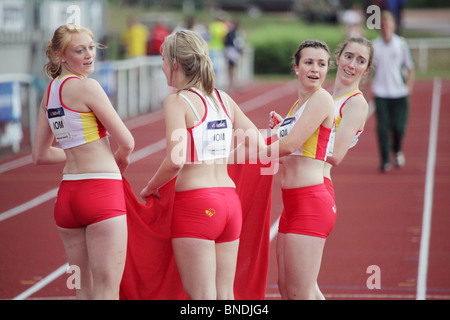 Isle Of Man gewinnen die Frauen 4x100m Staffel bei Natwest Island Games 2009, 3. Juli 2009 Stockfoto