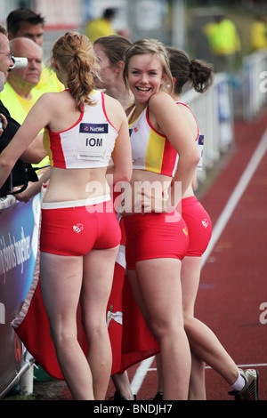 Isle Of Man gewinnen die Frauen 4x100m Staffel bei Natwest Island Games 2009, 3. Juli 2009 Stockfoto