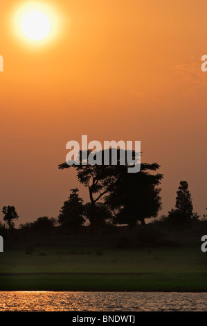 Indien Karnataka Nagarhole Nationalpark Kabini Flusses bei Sonnenuntergang Stockfoto