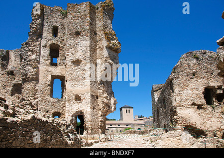Ruinierte Burg Saissac, Aude, Languedoc-Roussillon, Frankreich, Europa Stockfoto