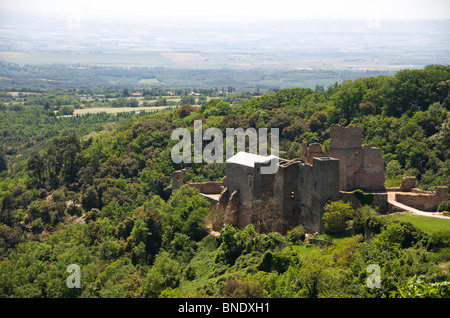 Zerstörten Festung Saissac. Aude. Languedoc-Roussillon. Frankreich Stockfoto