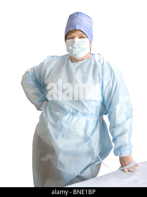 Krankenschwester gegen den weißen Hintergrund Blick auf Sie Stockfoto