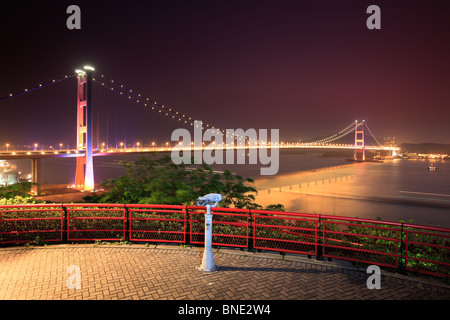 Tsing Ma Brücke von Lantau Link View Point. Hong Kong Stockfoto