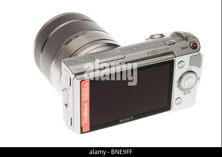 Sony Alpha NEX-System - NEX-5 mit 18-55mm Zoom-Objektiv, Rückansicht mit großem Bildschirm Stockfoto