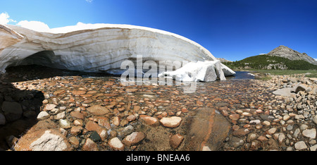 Stream unter einer schmelzenden Schnee Bank in die Wind River Mountains in Wyoming Stockfoto