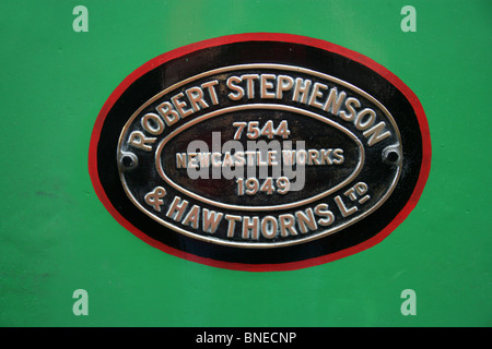 Hersteller-Typenschild auf Nr. 1 "Bonnie Prince Charlie" Lokomotive, Didcot Railway Centre und Museum, Didcot, Oxfordshire. Stockfoto