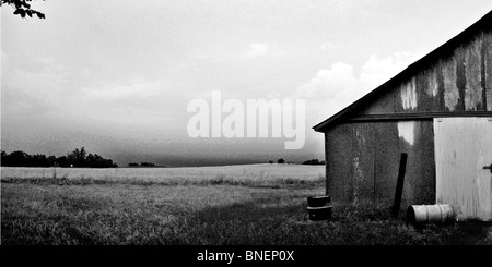 US-Kernland umfasst, "Farmscapes", Ranchland, staubige Straßen, Rasen landet, Rinder, Pferde, rotem Lehm, roten Schmutz und verwüsteten Gebiete Stockfoto