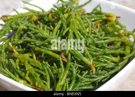 Frisch gepflückt Norfolk Queller in eine schlichte weiße Schüssel. Stockfoto