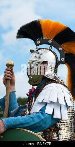 Stellvertretende Zenturio römischer Offizier Optio auf einem Reenactment-Festival, England Stockfoto