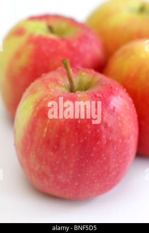 Frische reife Süsse saftige Pink Lady Äpfel gegen einen weißen Hintergrund mit Freistellungspfaden und keine Leute Stockfoto