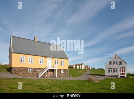 Traditionelle 19. Jahrhundert beherbergt, Glaumbaer, Island Stockfoto