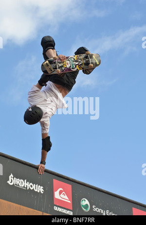 Weltweit besten Skater Tony Hawk in seiner Ausstellung in Barcelona als Teil seiner europäischen Skateboarding Stockfoto