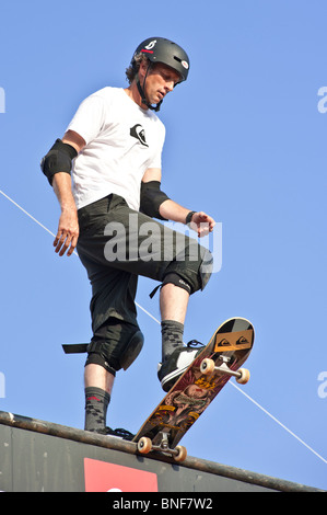 Barcelona, Spanien 18.07.2010: weltweit besten Skater Tony Hawk in seiner Ausstellung in Barcelona als Teil seiner europäischen Skateboarding Stockfoto