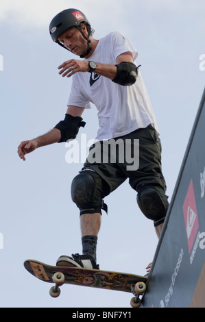 Barcelona, Spanien 18.07.2010: weltweit besten Skater Tony Hawk in seiner Ausstellung in Barcelona als Teil seiner europäischen Skateboarding Stockfoto