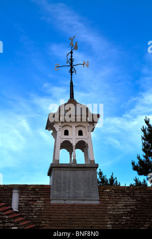 Reich verzierte Kuppel mit Wetterfahne. Die Wetterfahne verfügt über eine Möwe-Design mit Himmelsrichtungen und ein Richtungspfeil. Stockfoto