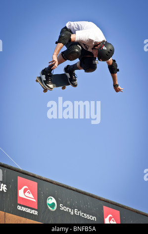 Professionelle Skater Tony Hawk in der Tony Hawk und Freunden Skateboarding Ausstellung 2010 in Barcelona. Stockfoto