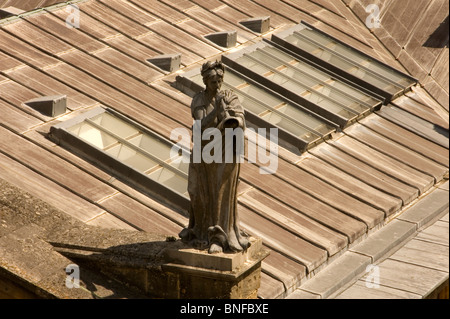 Statue, malte eine Muse oben auf dem Dach der Bodleian Library, Oxford, England Stockfoto