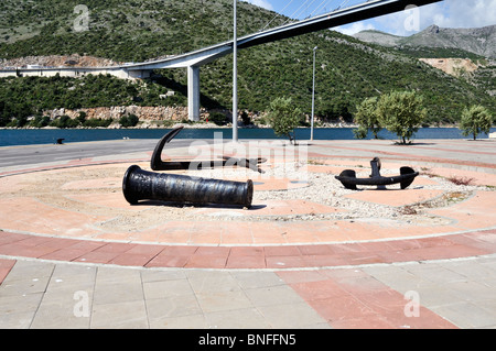 Die elegante Franjo Tudman Brücke asymmetrische einzige Pylon bleiben Kabelbrücke, die über 1599 Fuß lang, Gruz, Dubrovnik Stockfoto