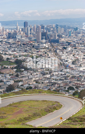 Blick von Twin Peaks der Innenstadt von San Francisco Kalifornien USA Stockfoto