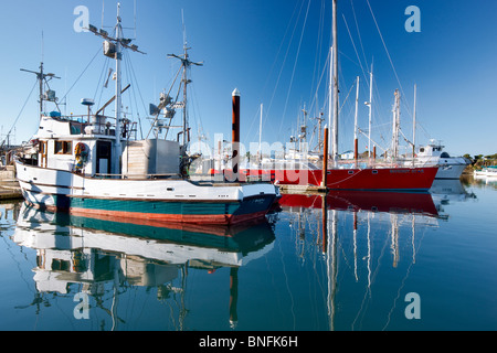 Boote im Hafen von Brookings mit Reflexion. Oregon Stockfoto