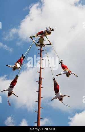 Die EL TAJIN zeremonielle SKYDANCER von VERACRUZ führen während der INDEPENDENCE DAY - SAN MIGUEL DE ALLENDE, Mexiko Stockfoto