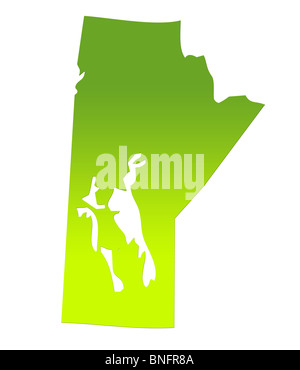 Provinz Manitoba Kanada Karte im Farbverlauf grün isoliert auf weißem Hintergrund. Stockfoto