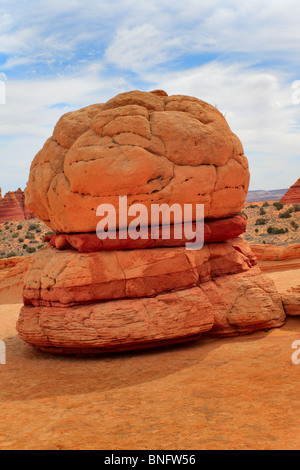 Erodierte Sandsteinformation, die ähnlich wie einen Hamburger im Vermilion Cliffs National Monument, Arizona Stockfoto