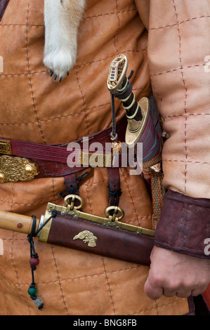 Replikat Anglo Saxon Soldaten, Kleidung und Waffen Stockfoto