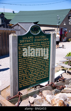 Fisch Altstadt Zeichen Leland Michigan USA Stockfoto