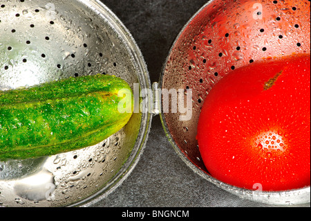 Tomaten und Gurken, Stil Life, keine chemischen Zusätze, keine gvo, Lebensmittel, Natur, Gastronomie, Stockfoto