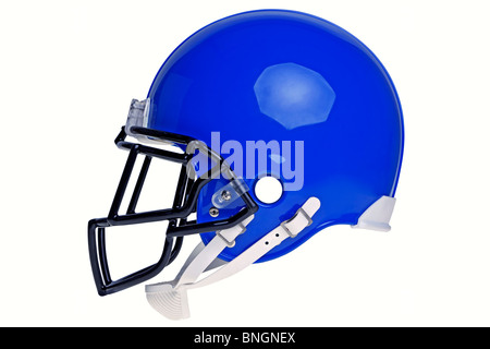 Foto von blue American Football Helm isoliert auf weißem Hintergrund mit detaillierten Beschneidungspfad. Stockfoto