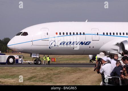 Mustermaschinen Verkehrsflugzeug Boeing 787 Dreamliner in Farnborough Air Show Juli 2010 Stockfoto