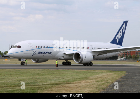 Mustermaschinen Verkehrsflugzeug Boeing 787 Dreamliner in Farnborough Air Show Juli 2010 Stockfoto