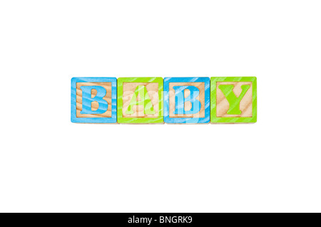 Kinder Alphabet Blocks Schreibweise des Wortes Baby Stockfoto